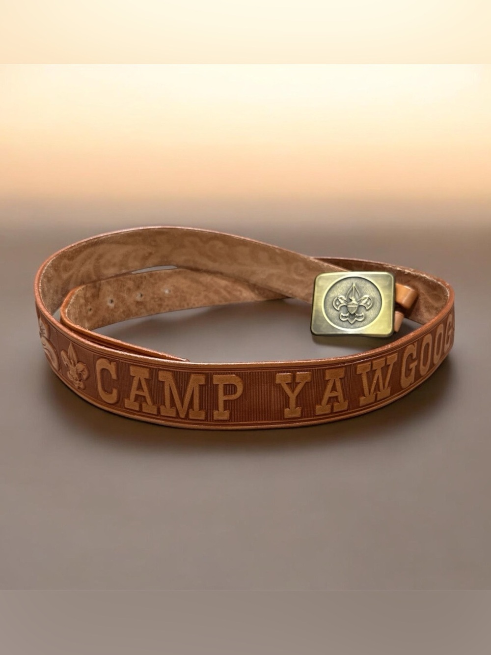 Vintage Leather Belt BSA Camp Yawgoog Buckle Size 44